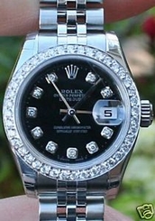 ROLEX LADIES 179160 STEEL DATEJUST WATCH DIAMOND BEZEL BLACK DIAMOND DIAL UNWORN
