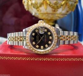LADIES ROLEX DATEJUST YELLOW GOLD & STAINLESS DIAMOND DIAL & DIAMOND BEZEL WATCH 27543000069