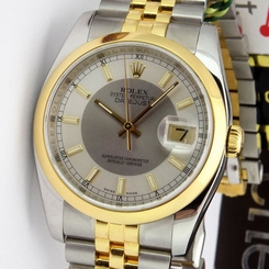 Rolex Datejust Gold & Steel Silver Bullseye Dial 116203 Rehaut - WATCH CHEST