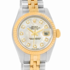 Rolex Datejust Steel 18K Yellow Gold MOP Diamond Dial Watch 179173
