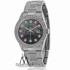 Diamond Rolex DateJust 16200 36mm Stainless Steel Oyster Black Mother Of Pearl