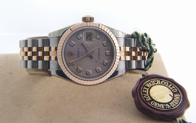 NEVER WORN LADIES SS & 18 KT ROSE GOLD ROLEX DATEJUST WATCH DIAMOND JUBILEE DIAL