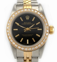 Rolex 67183 Oyster Perpetual 18k Gold 1ct Diamond Bezel Serial E Great Condiiton