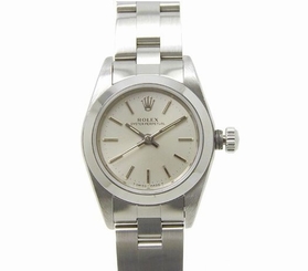 Pre-Owned ROLEX Oyster Perpetual 76080 Ladies SS Automatic Silver Watch, MD