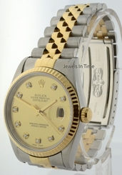 Rolex Datejust 18k Gold & Steel Diamond Dial Mens Automatic Watch 16233