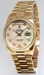 Rolex Day-Date President 18k Yellow Gold MOP Diamond Dial Mens Watch 18238