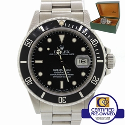 Rolex Submariner Date 16800 R Stainless Steel Black 40mm Dive Watch w/Box