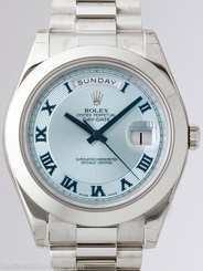 Rolex 218206 Day Date II Platinum President 41mm Ice Blue Roman Dial Ret: $62500