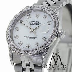 Diamond Rolex Datejust 16234 36mm Mother of Pearl Dial Stainless Steel Watch