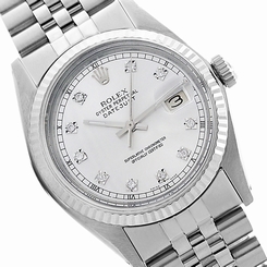 Fluted Rolex Datejust 36mm Diamond Watch Silver Dial W/ Diamond 16014 Gold/Steel