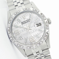 Used Rolex Men's Datejust 16014 Steel Custom Wave Dial with Pyramid Diamond Bzl