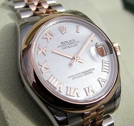 *NEW* ROLEX MIDSIZE SS/18K PINK GOLD WHITE MOP ROMAN DATEJUST MODEL #178241