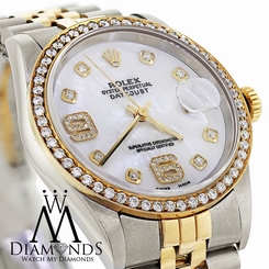 Men's ROLEX Datejust Two Tone 36mm Diamond Bezel & Mother Of Pearl Diamond Dial