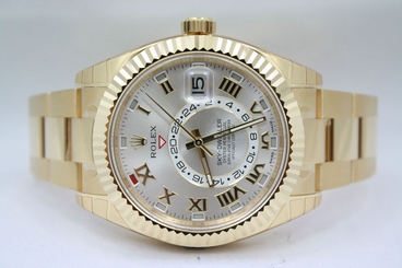   ROLEX SKY DWELLER 18K YELLOW GOLD SILVER SUNBURST DIAL 42MM WATCH REF 326938
