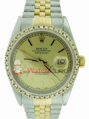 Rolex Datejust 16013 Champagne Stick Dial with Custom Diamond Bezel 1.2 TCW