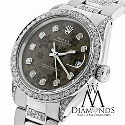 Diamond Rolex Date 34mm 5ct Brown Diamond Flower Dial 115200 Stainless Steel