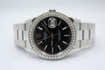 ROLEX OYSTER PERPETUAL DATE 15210 34MM STAINLESS STEEL DIAMOND ENCRUSTED WATCH