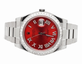 New Mens 41 MM 116300 Rolex Datejust II 2 Red Roman Diamond Watch 4.0 ct 845960034548