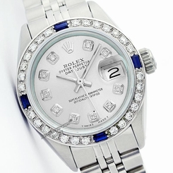 Used Rolex Lady Datejust 6917 Steel w/Silver Diamond Dial & Bezel w/4 Sapphires