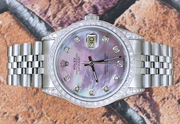 Gents PINK Mother of Pearl Fully Diamond Rolex Oyster Perpetual Datejust.
