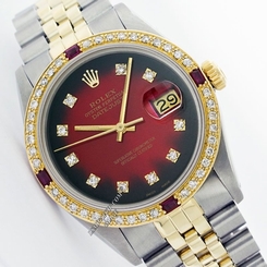 Rolex Datejust 16013 STEEL 18K Yellow Gold Red Vignette Dial Diamond/Ruby Watch