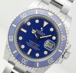 Rolex SUBMARINER 116619 Mens 18K White Gold Blue Diamond Dial Ceramic Bezel 40MM