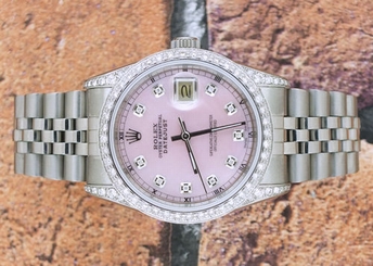 Gents Pink MOP Diamond Dial, Bezel & Shoulder Rolex Oyster Perpetual Datejust