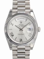 Rolex DAY-DATE President 40MM 228239 Mens White Gold Silver Quadrant Motif Dial