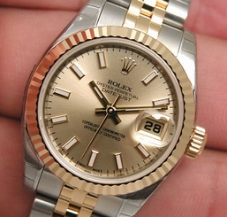 BRAND NEW LADIES 18K/SS ROLEX DATEJUST CHAMPAGNE STICK DIAL 179173 NEW STYLE WOW