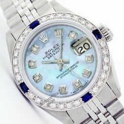 Used Rolex Lady Datejust 6917 Steel MOP SkyBlue Diamond dial/Bzl/Blue Sapphire