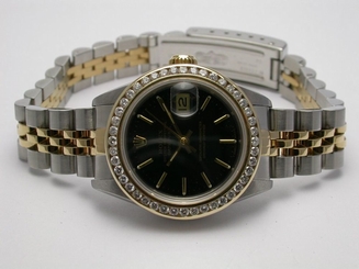 ROLEX #69173 OYSTER PERPETUAL LADIES DATEJUST 2 TONE WATCH DIAMOND BEZEL