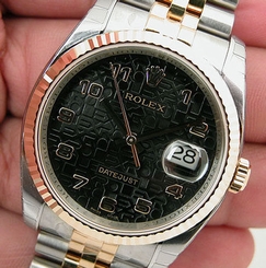 Rolex DATEJUST 116233 Mens Steel & Yellow Gold Black Jubilee Arabic Dial 36mm