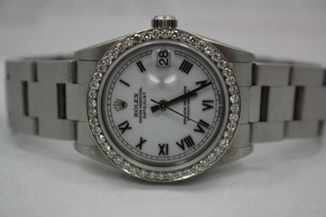 ROLEX DATEJUST 31MM MID SIZE STAINLESS STEEL WATCH WITH A 1.00CT DIAMOND BEZEL