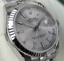 *NEW* ROLEX MIDSIZE SS/18K WHITE GOLD SILVER STICK JUBILEE MODEL #178274