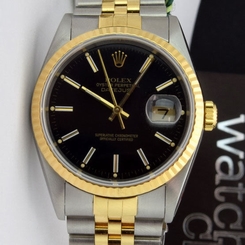 Rolex Datejust Gold & Steel Black Index Dial 16233 Jubilee - WATCH CHEST