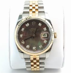 Rolex Oyster Perpetual Date Just Factory Diamond Black MOP 36mm Ref:116233 dkmdj