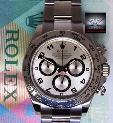 Rolex Mens Daytona 18k White Gold Chronograph Watch & Box V 116509