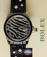 Rolex Datejust 18k White Gold Diamond & Sapphire Watch & Box 116199 Black Zebra