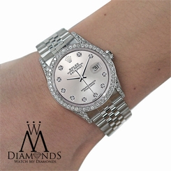 Rolex Watch- DateJust 16234 36mm - Silver Dial - Diamond Bezel and Lugs- Jubilee