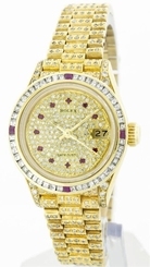 Rolex Datejust 69178 Watch 18K Pave Diamond Dial & Bezel/Ruby President Bracelet