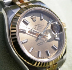 ROLEX LADIES SS/18K YG CHAMPAGNE STICK DATEJUST #179173