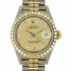 Rolex Lady Tridor President 69149 RARE Factory Diamond Bezel & Dial Dial