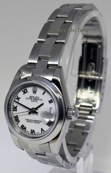 Rolex Date Steel Ladies Watch Oyster Bracelet White Dial K 79160