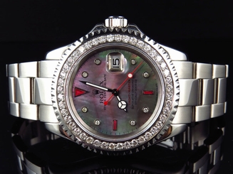 Mens Rolex 40 MM Yachtmaster 16622 Oyster Stainless Steel Diamond Watch 3.5 Ct