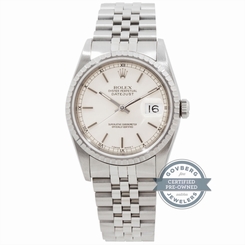 Rolex Datejust 16220 Auto Steel Engine Turned Bezel Mens Oyster Bracelet Watch
