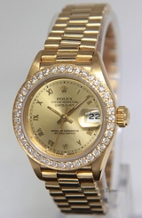 Rolex Datejust President 18k Yellow Gold Diamond Ladies Watch 69178