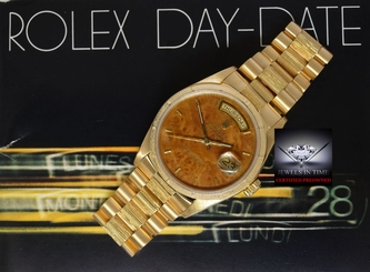 Rolex Day-Date President 18K Gold RARE Wood Dial Bark Mens Watch +Box 18078
