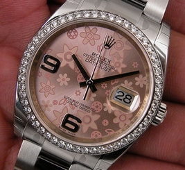 Rolex DATEJUST 116244 Stainless Steel Oyster Pink Flower Dial Diamond Bezel 36MM