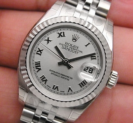 BRAND NEW LADIES SS/WG ROLEX DATEJUST RHODIUM ROMAN DIAL JUBILEE BRACELET 179174