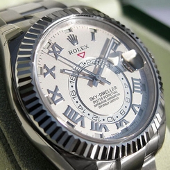 Rolex SKY DWELLER 326939 Mens 18K White Gold Oyster Ivory Roman Dial 42MM